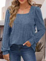 Square Neck Long Sleeve Top - Flyclothing LLC