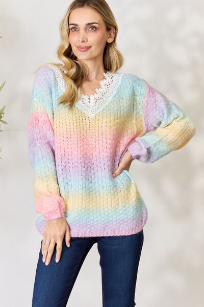 BiBi Rainbow Gradient Crochet Deetail Sweater – Flyclothing LLC