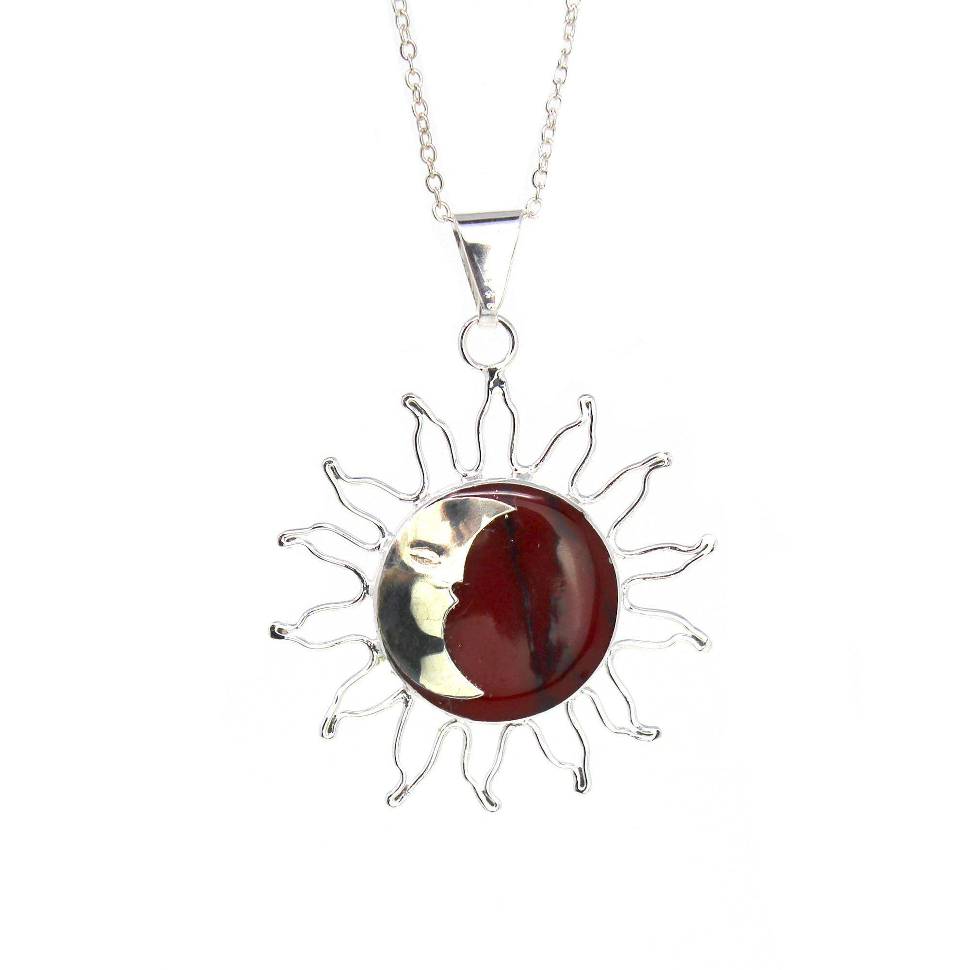 Sun and Moon Red Jasper Pendant with Chain - Flyclothing LLC