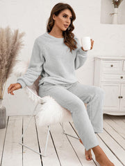 Teddy Long Sleeve Top and Pants Lounge Set - Flyclothing LLC