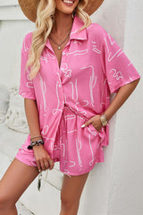 Printed Button Up Shirt and Shorts Set - Flyclothing LLC