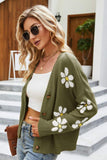 Floral Ribbed Trim Drop Shoulder Cardigan - Flyclothing LLC