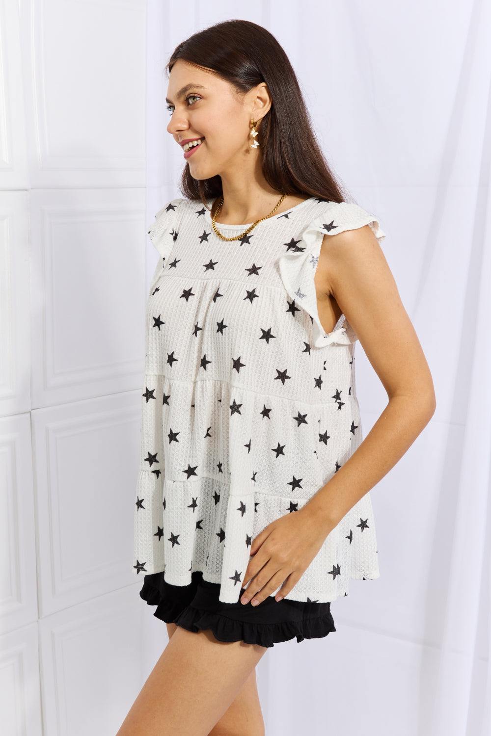 Heimish Shine Bright Full Size Butterfly Sleeve Star Print Top - Flyclothing LLC