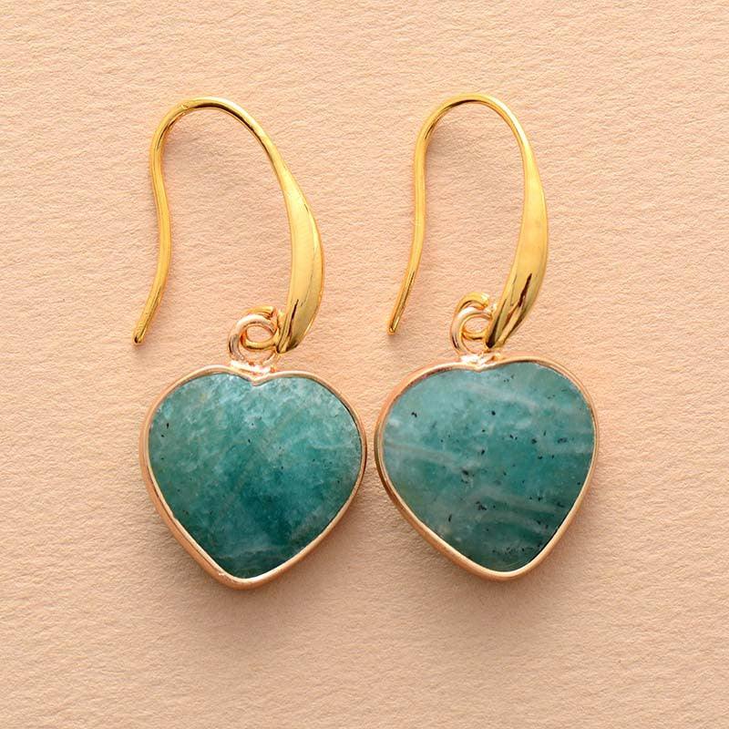 Natural Stone Heart Drop Earrings