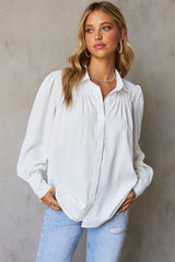 Gathered Detail Puff Sleeve Shirt - Flyclothing LLC