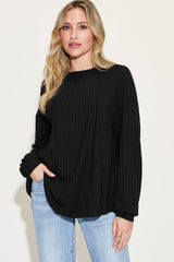 Basic Bae Full Size Ribbed Round Neck Long Sleeve T-Shirt - Flyclothing LLC