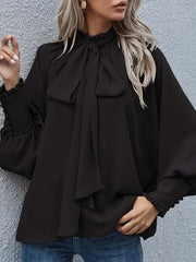 Tie Neck Lantern Sleeve Blouse - Trendsi