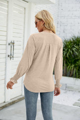 Heathered Flounce Sleeve Curved Hem Top - Trendsi