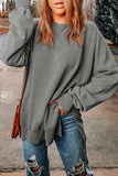 Dropped Shoulder Round Neck Long Sleeve Blouse - Flyclothing LLC