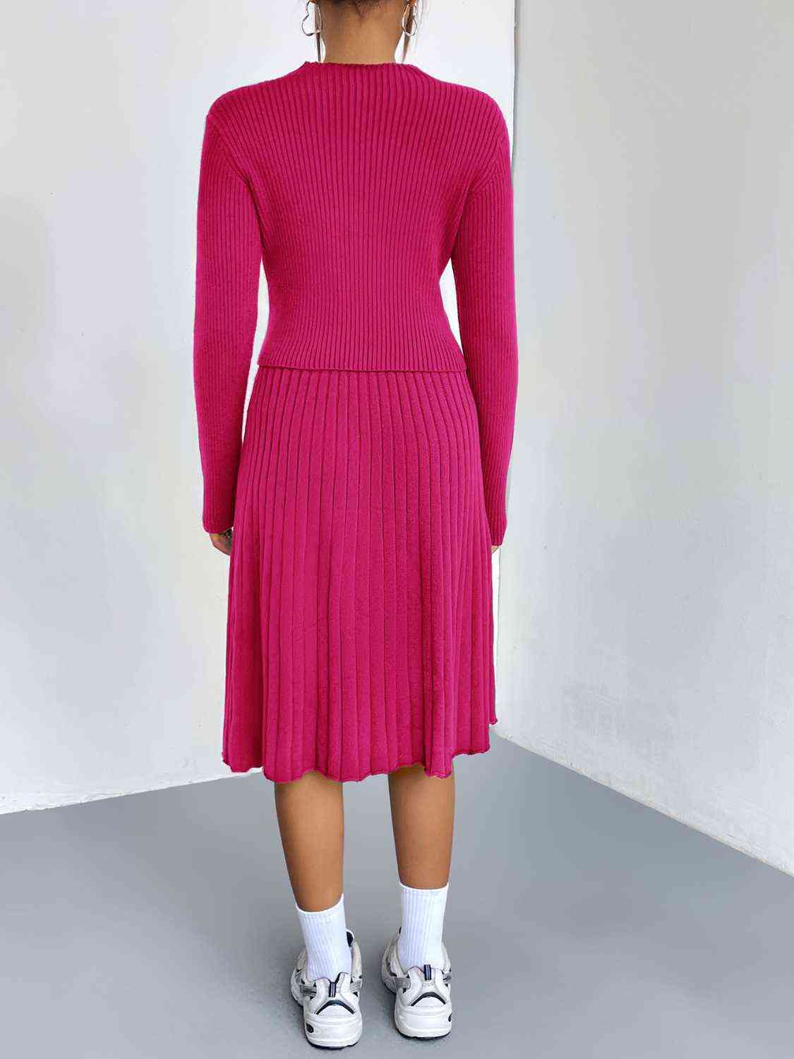 Rib-Knit Sweater and Skirt Set - Trendsi