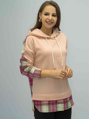 Plaid Drawstring Drop Shoulder Slit Hoodie