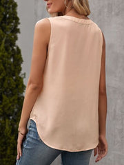 Solid Notched Sleeveless Blouse - Flyclothing LLC