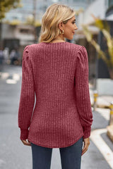 Ribbed Round Neck Long Sleeve Knit Top - Trendsi