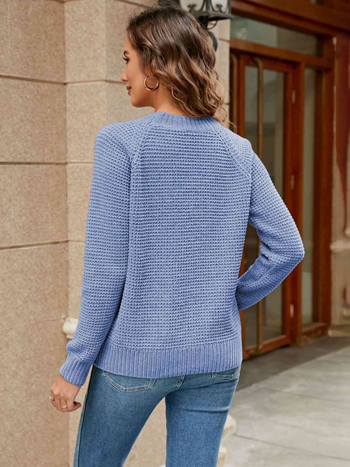 Round Neck Raglan Sleeve Sweater - Flyclothing LLC