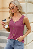 Decorative Button Round Neck Tank - Flyclothing LLC