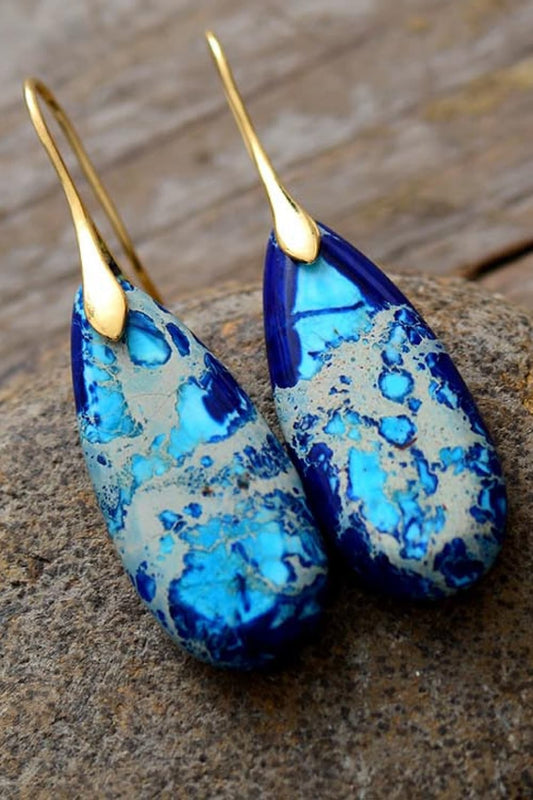 Handmade Teardrop Shape Natural Stone Dangle Earrings - Flyclothing LLC