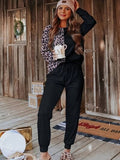 Leopard Round Neck Sweatshirt and Pants Lounge Set - Trendsi