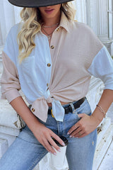 Color Block Textured Button-Up Shirt - Trendsi