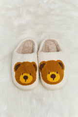 Melody Teddy Bear Print Plush Slide Slippers - Flyclothing LLC