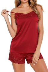 Lace Detail Cami and Shorts Lounge Set - Flyclothing LLC