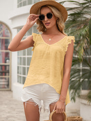 Tie Back V-Neck Ruffled Blouse - Flyclothing LLC