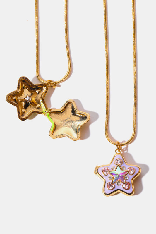 Rhinestone Decor Star Box Pendant Necklace - Flyclothing LLC