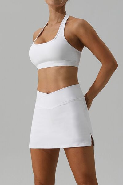 Halter Neck Tank and Slit Skirt Active Set - Flyclothing LLC