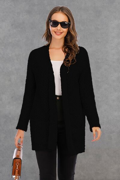 Pocketed Open Front Long Sleeve Cardigan - Flyclothing LLC