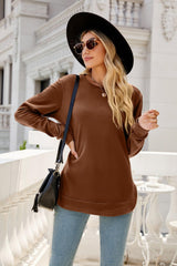 Round Neck Slit Tunic Top - Flyclothing LLC