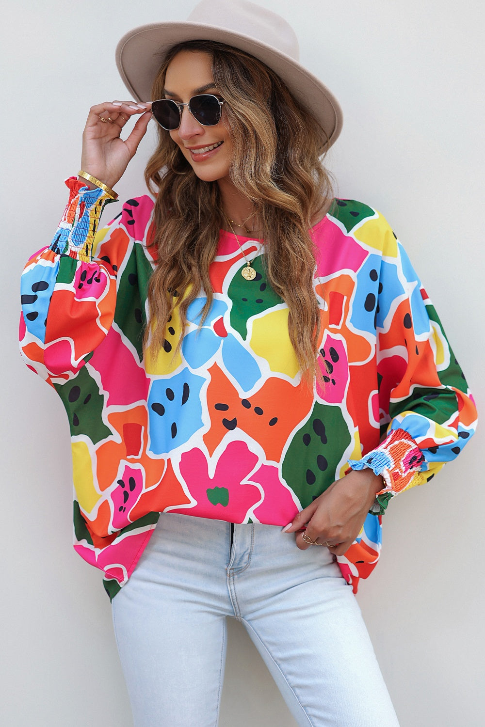 Abstract Lantern Sleeve Blouse - Flyclothing LLC