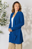 Basic Bae Full Size Ribbed Open Front Cardigan with Pockets - Trendsi