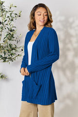 Basic Bae Full Size Ribbed Open Front Cardigan with Pockets - Flyclothing LLC