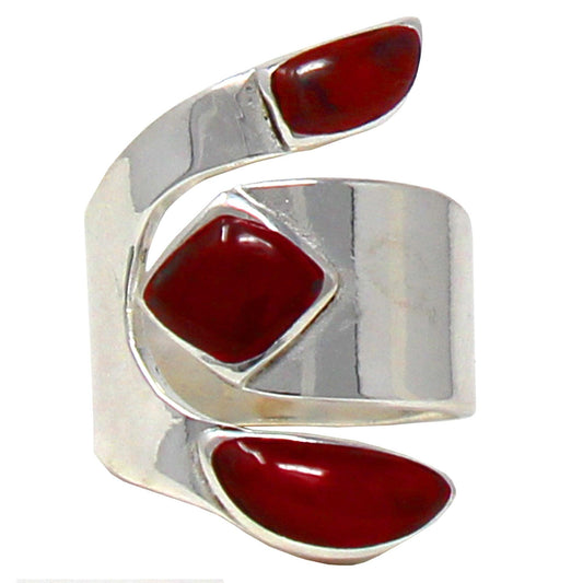 Wide Red Jasper and Silver Ring - Size 8 - Flyclothing LLC