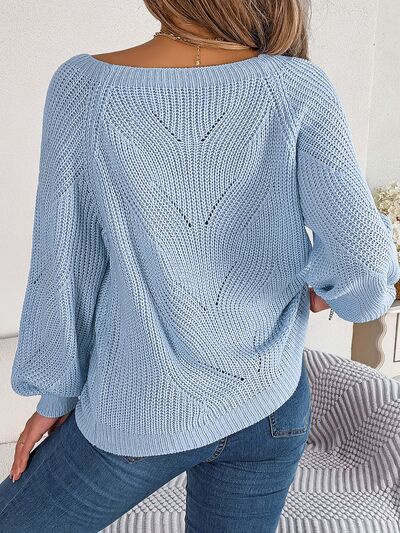 Openwork Buttoned Square Neck Sweater - Flyclothing LLC