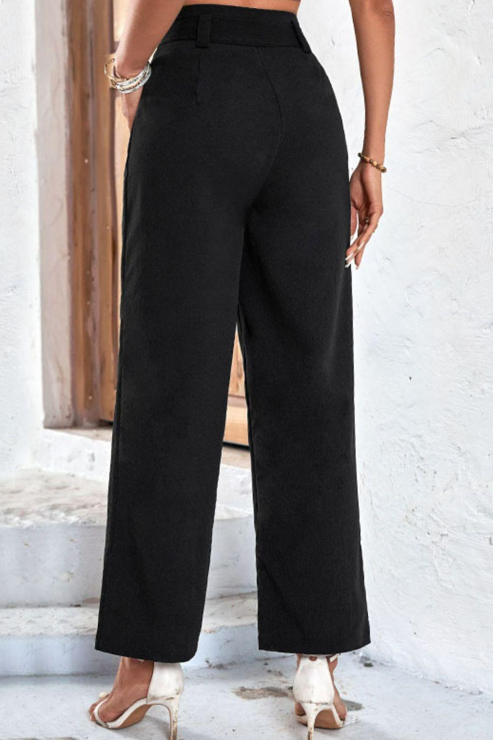 Belted High-Rise Wide Leg Pants – Flyclothing LLC