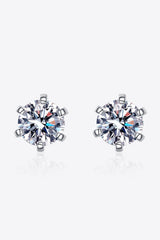 1 Carat Moissanite Rhodium-Plated Stud Earrings - Trendsi