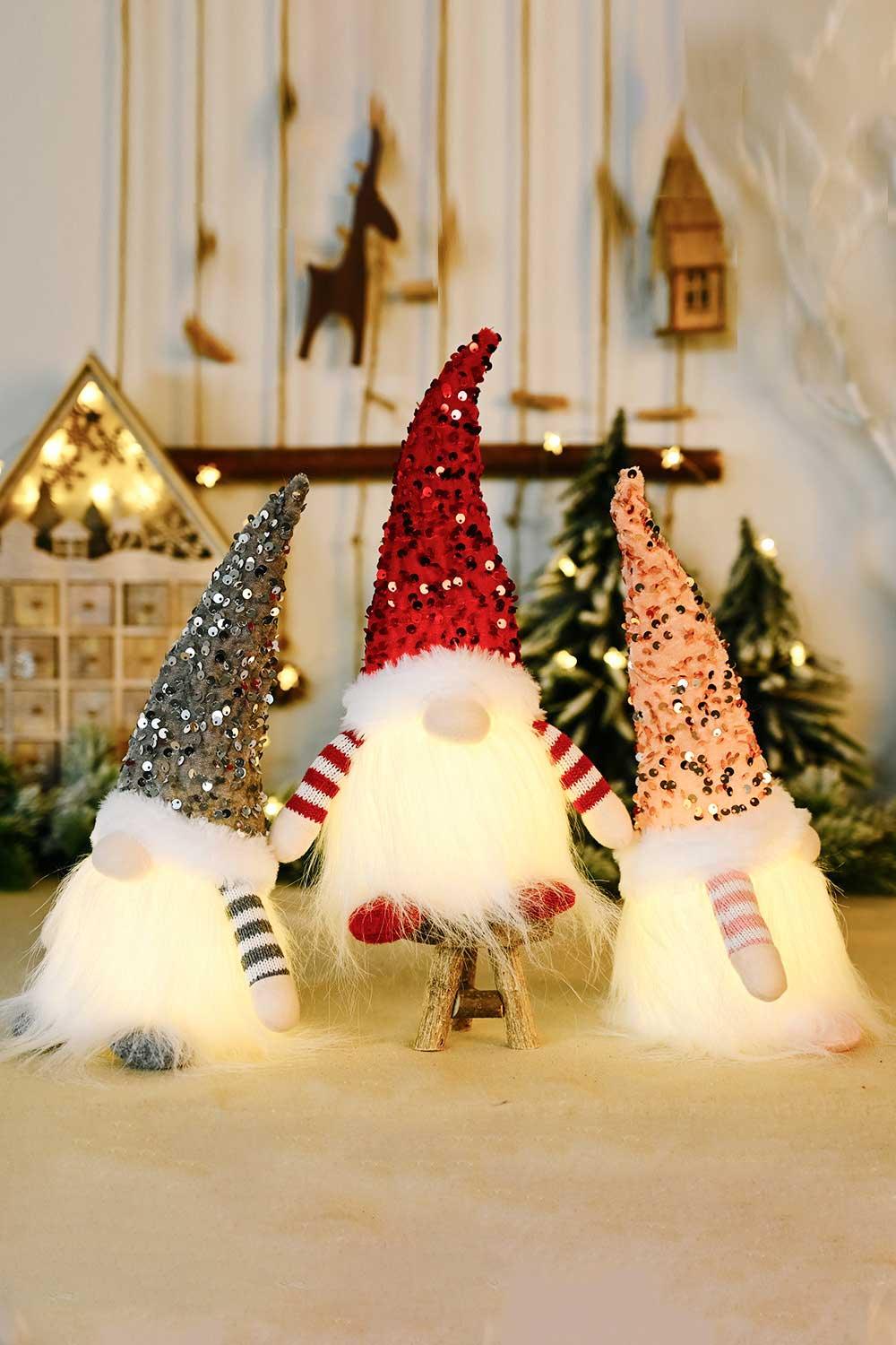 3-Pack Sequined Light-Up Christmas Gnomes - Flyclothing LLC