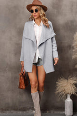 Waterfall Collar Longline Cardigan with Side Pockets - Flyclothing LLC