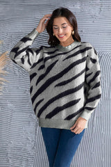 Animal Element Round Neck Dropped Shoulder Sweater - Flyclothing LLC