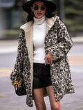 Leopard Hooded Coat with Pockets - Trendsi