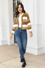 Striped Button Up Long Sleeve Cardigan - Flyclothing LLC