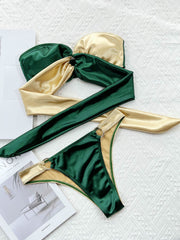 Two-Tone Ring Detail Tied Bikini Set - Flyclothing LLC