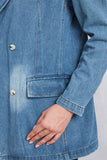 Lapel Collar Washed Denim Top - Trendsi