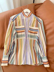 Striped Button Down Lantern Sleeve Shirt - Flyclothing LLC