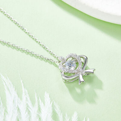 Moissanite 925 Sterling Silver Bow & Heart Necklace - Flyclothing LLC