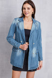 Lapel Collar Washed Denim Top - Flyclothing LLC