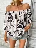 Printed Off-Shoulder Bell Sleeve Blouse - Flyclothing LLC