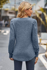 Ribbed Round Neck Long Sleeve Knit Top - Trendsi