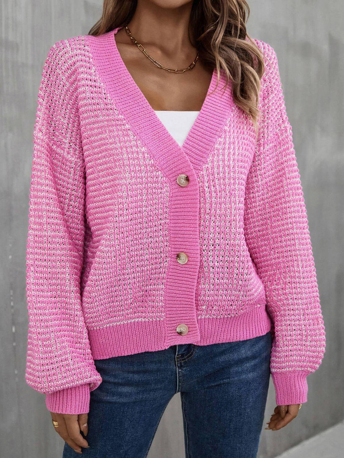 Heathered Lantern Sleeve Cardigan - Trendsi