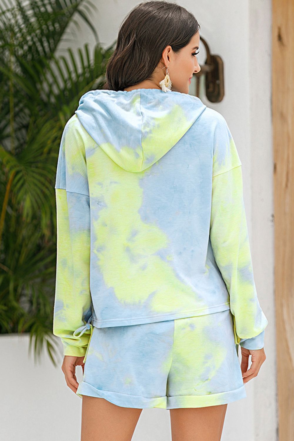 Tie-Dye Drawstring Hoodie and Shorts Set - Flyclothing LLC